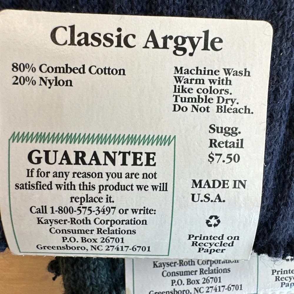 VTG (3) Burlington Socks Argyle Cotton Nylon Crew Green Seam Sz 10-13 USA Made‎